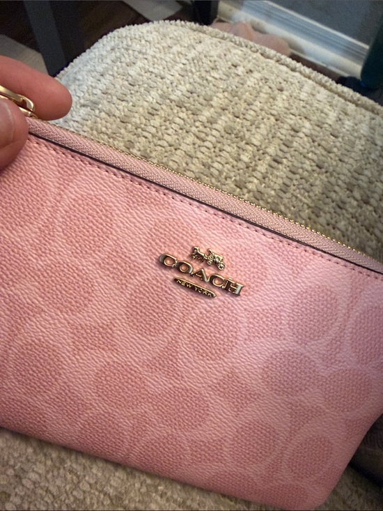 Coach Handbags - Coach Pink Signature Zip Pouch with Gold Hardware